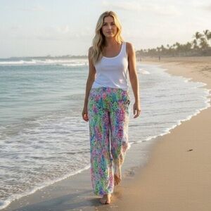 Lilly Pulitzer Florita Linen Beach Pants Catch the Wave Small